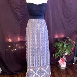 Blue strapless maxi dress